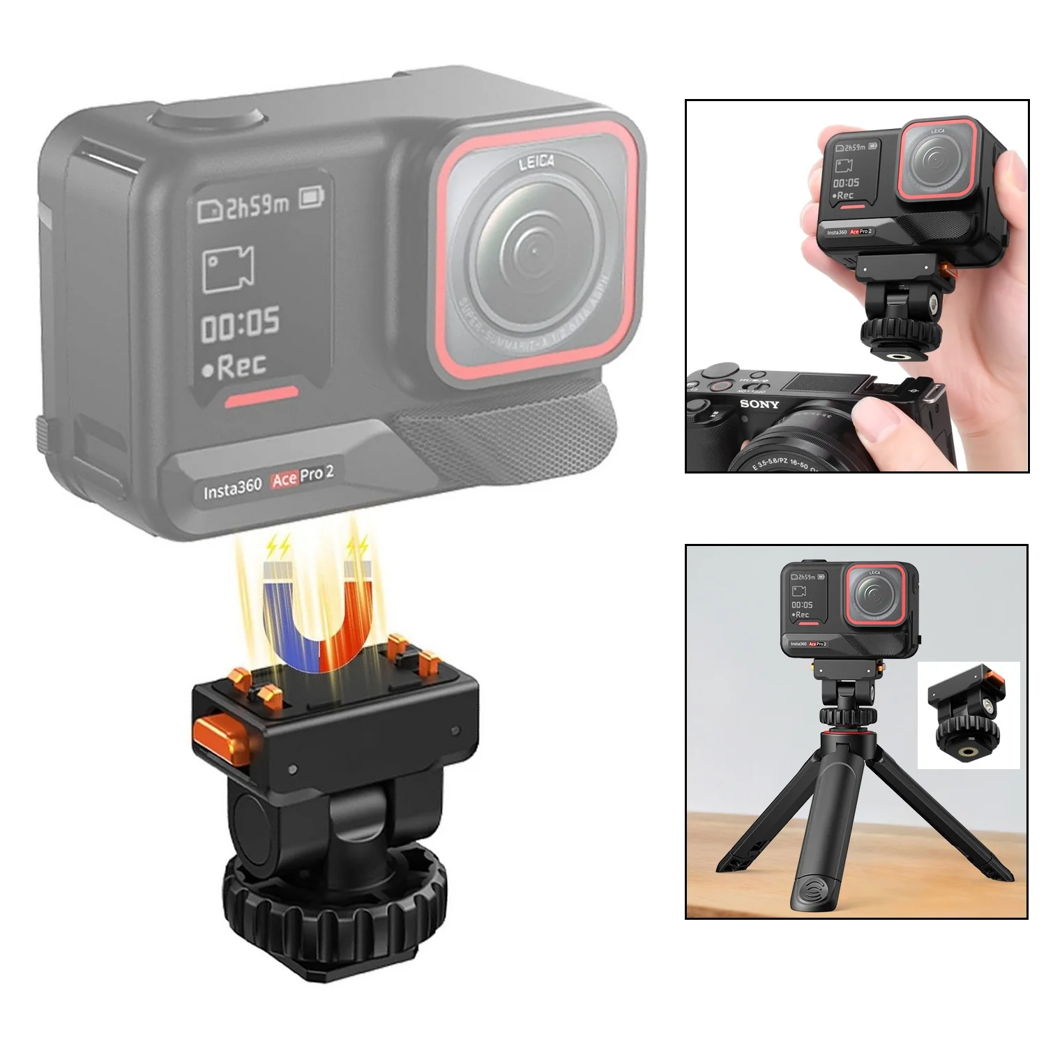 

Magnetic Quick Release Adapter Base Cold Shoe Mount with 1/4” Screw Hole for Insta360 Ace Pro 2/Ace Pro/Ace Camera Accessories