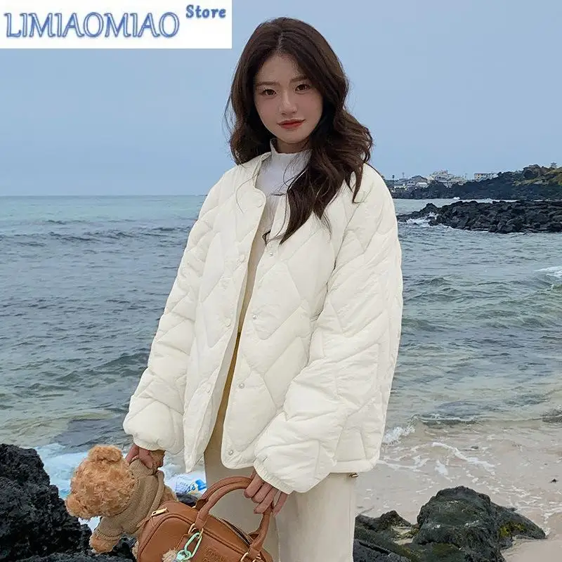 Autumn Winter Quilted Jacket Women Cotton Coat Warm Parkas Single-breasted Long Sleeve Design O-neck Outerwear Black Blue Yellow