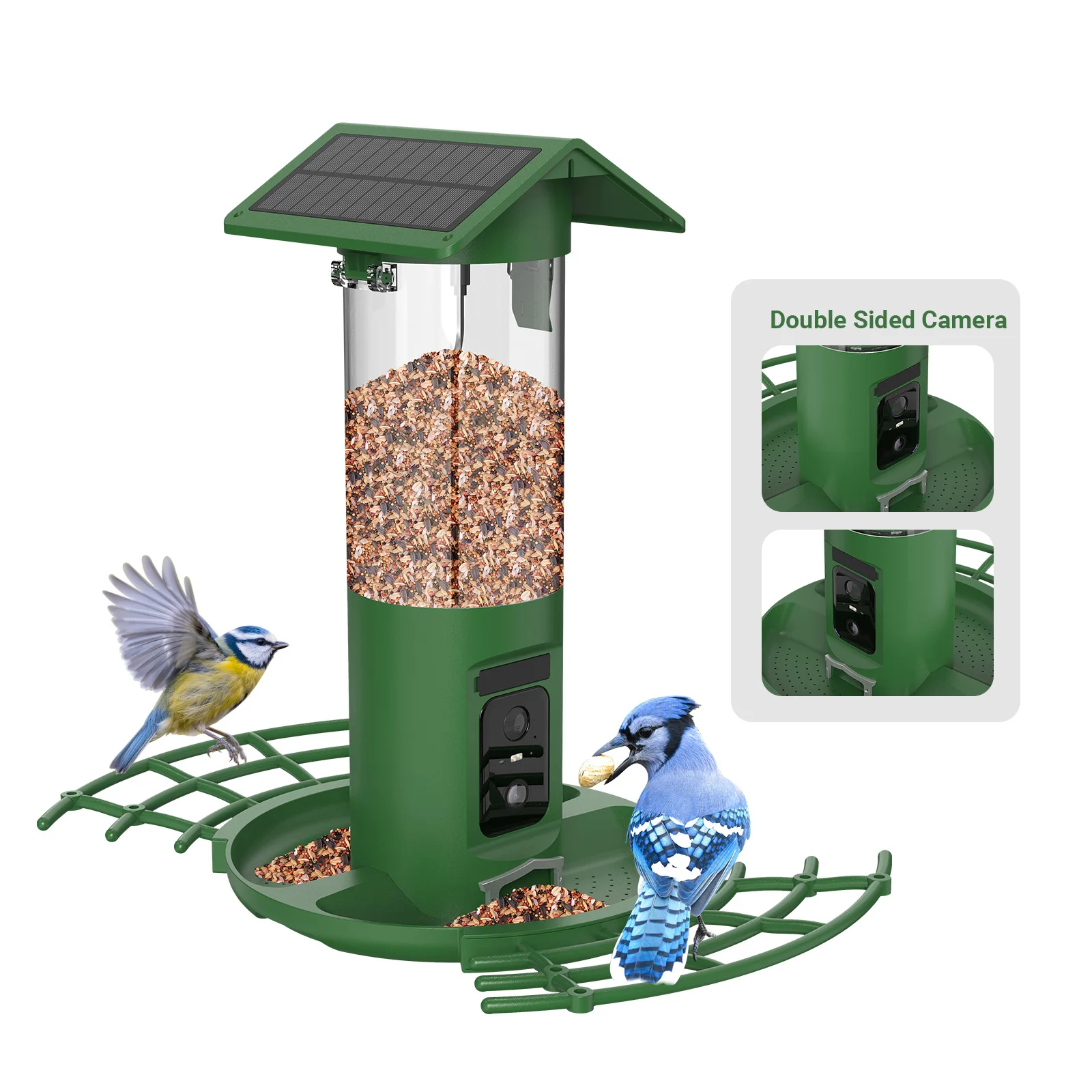 Smart Dual Camera Bird Feeder 2K HD Solar Powered 3L Capacity 170 Degree Dual View Night Vision WiFi APP Control