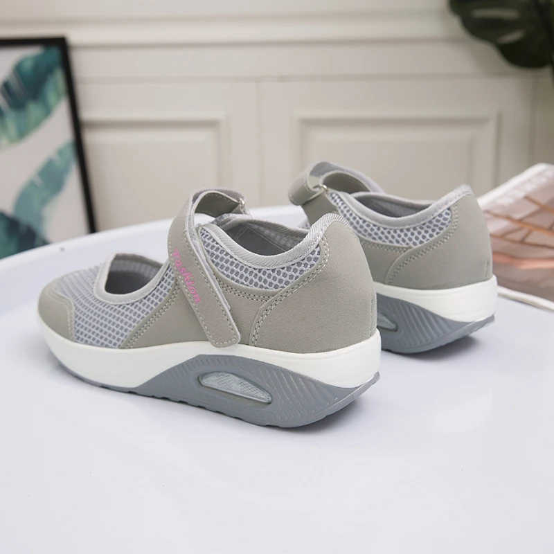 Cushion Platform Sneakers Women Breathable Mesh Spring Summer Casual Shoes Woman Plus Size Ankle Strap Flats Zapato Mujer