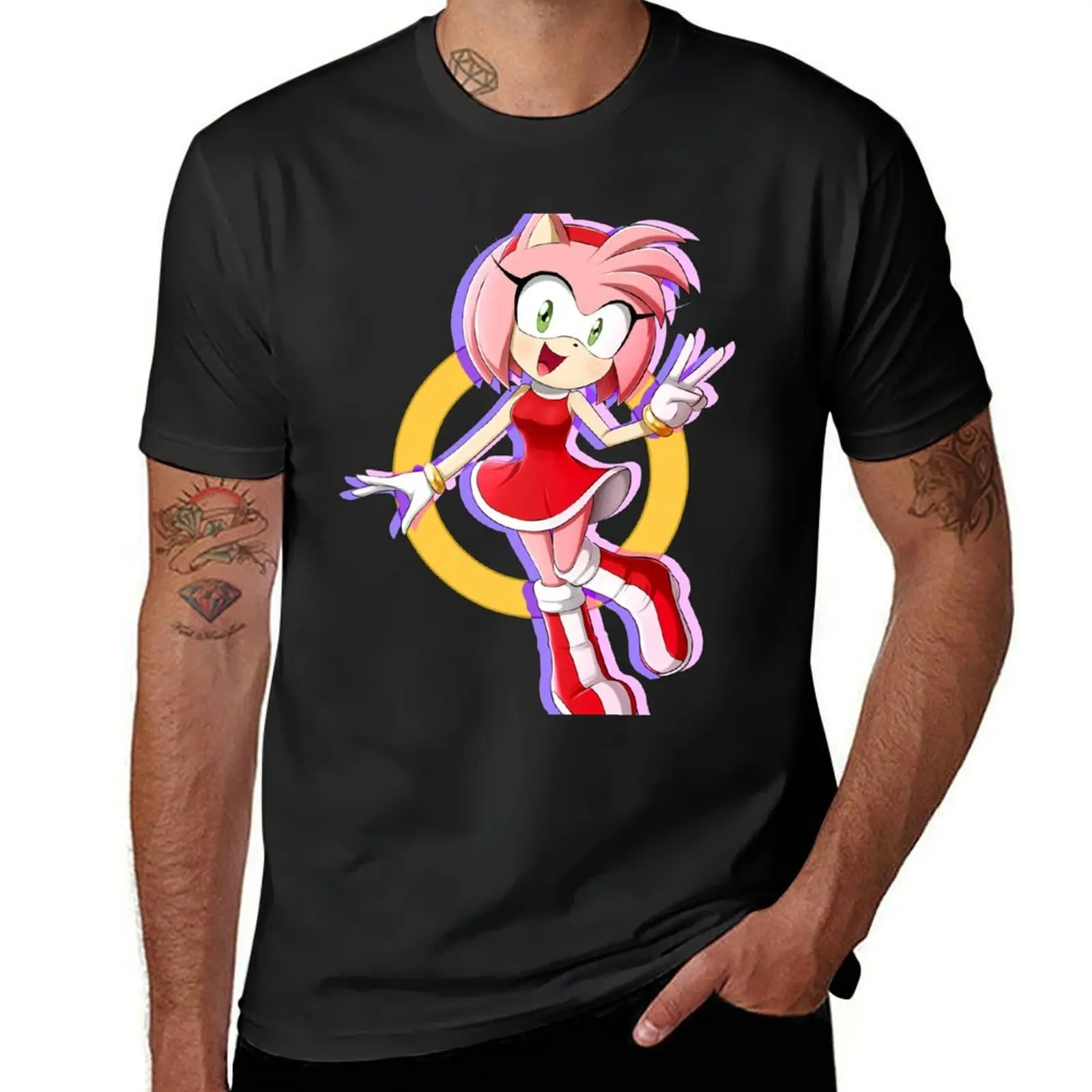 . Amy Rose:. Camiseta con estampado animal para hombre, camisa grande y alta, moda coreana