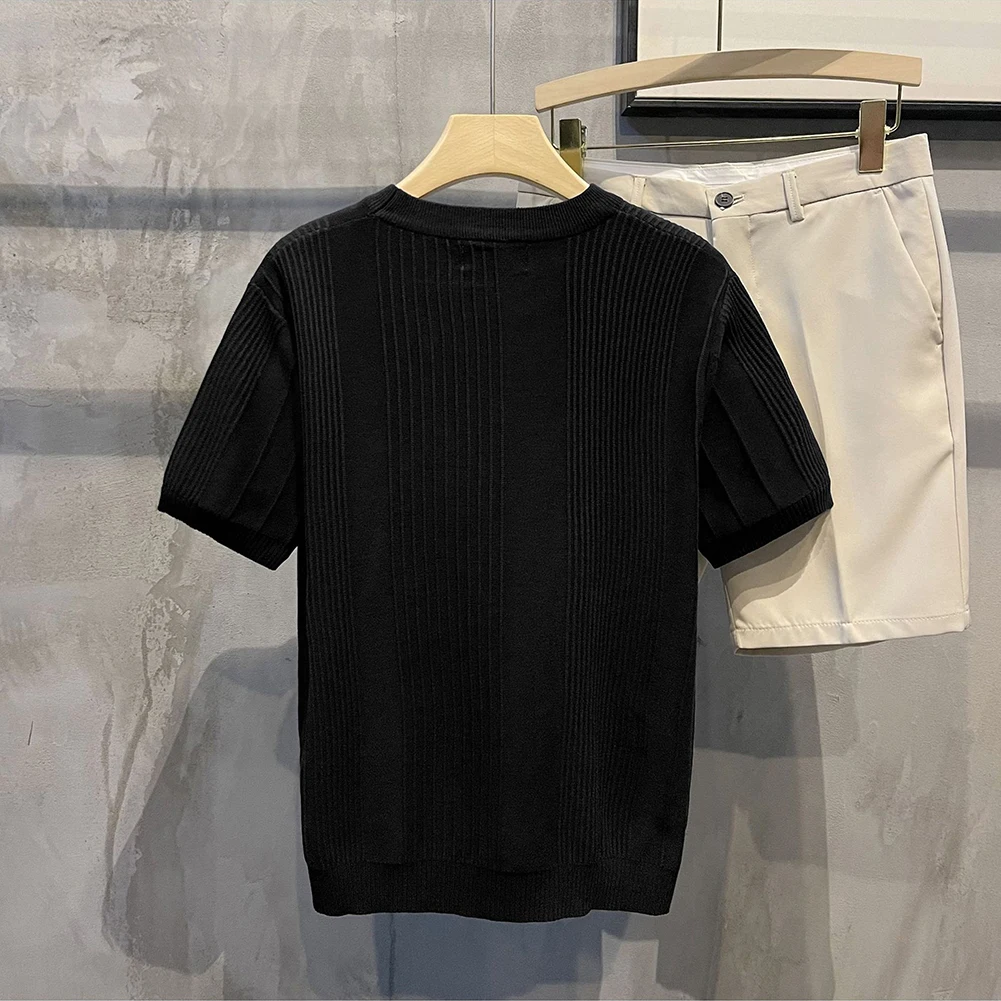 Daily Use Men's Summer T-Shirt Solid Color Summer Wear Slight Stretch Fabric Solid Color Design Brand New Condition