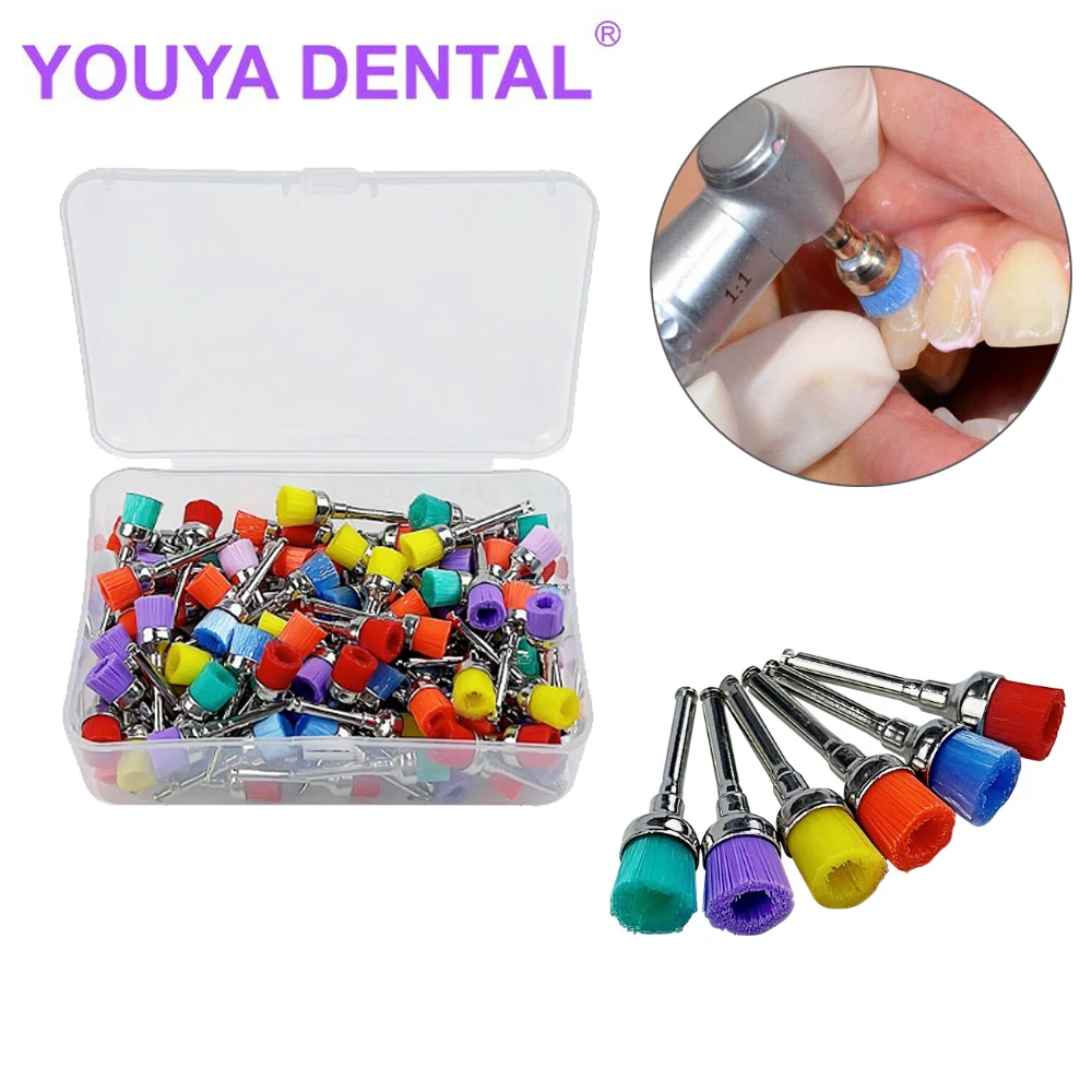 100Pcs/Box Colorful Dental Polisher Nylon Bristle Brush Polishing Polisher Cup Teeth Whitening Prophy Brushes Dentistry Tools