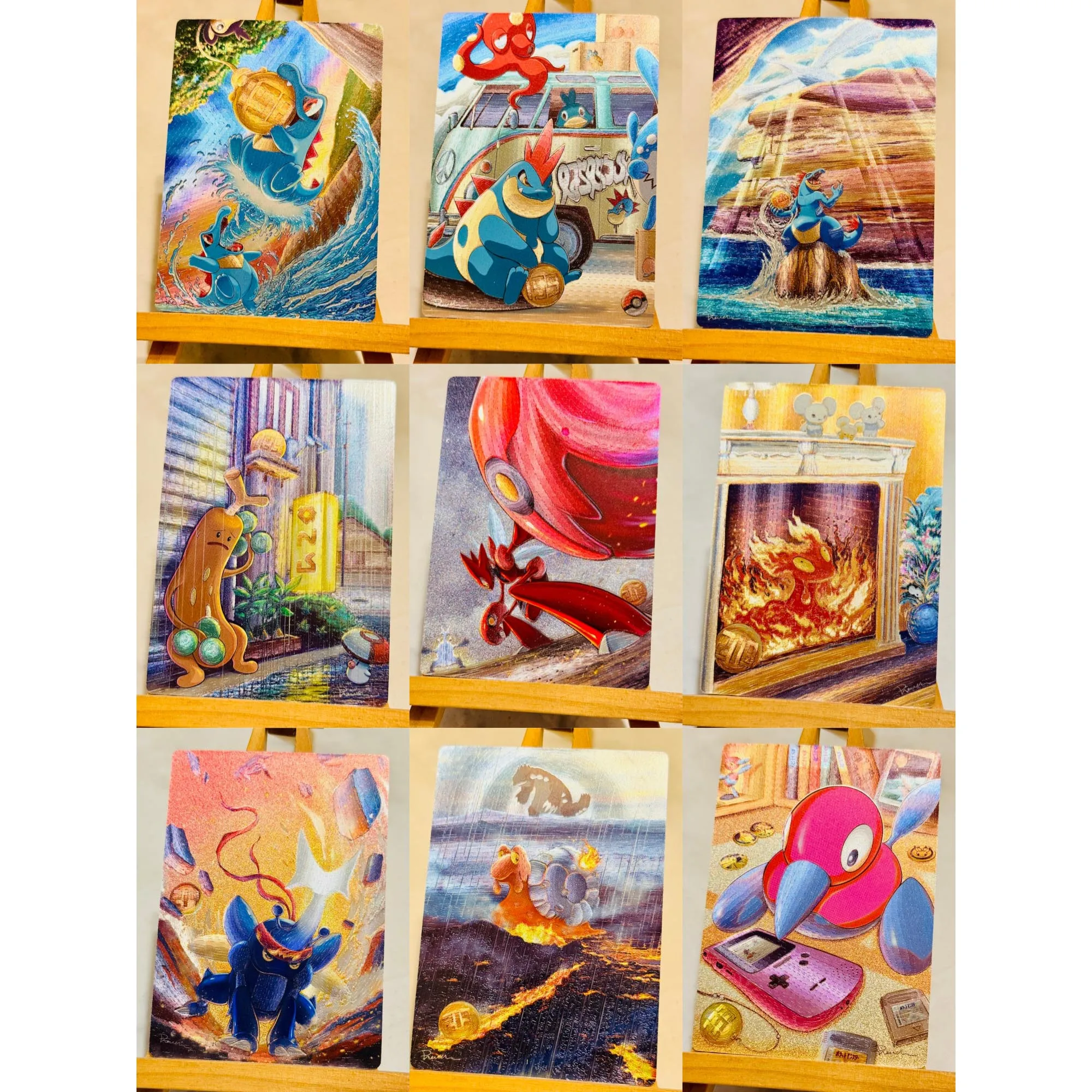 10Pcs/set Diy Self Made Ptcg Feraligatr Rough Flash Collection Card Ptcg Gen 2 Totodile Hand-Drawn Anime Cards Gift Toys