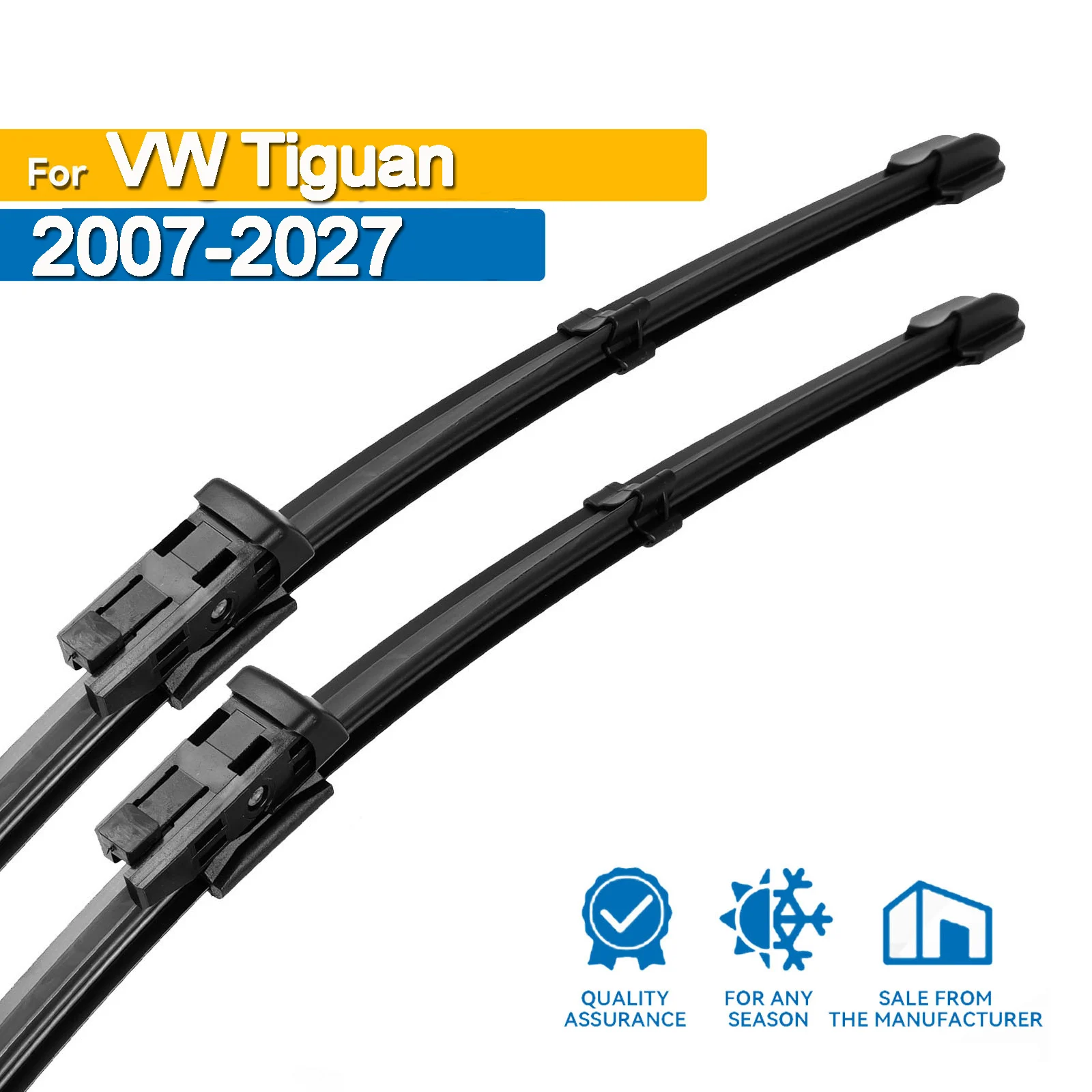 2er-Set Frontscheibenwischer für VW Tiguan MK1 MK2 MK3 2007–2027 Windschutzscheiben-Reinigungsbürsten passend für Druckknopfmontage