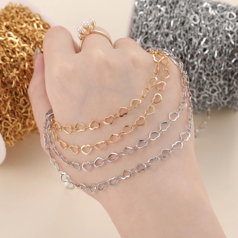 1Meter 6.5x5mm Stainless Steel Gold Color Love Heart Link Chain Handmade DIY Necklace Bracelet Anklets Jewelry Making Supplies