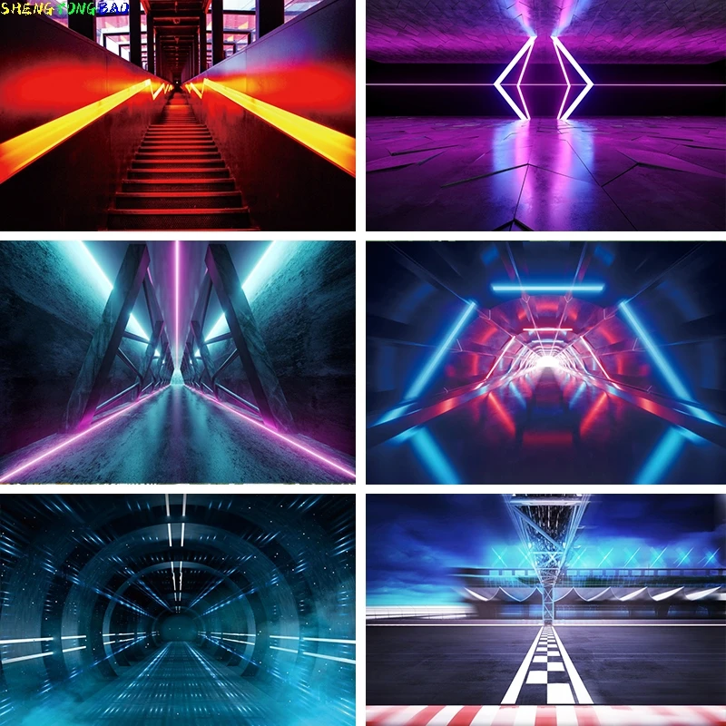 

Modern Science Fiction Stairway Photography Background Family Party Living Room Decor Portrait Photocall Backdrop Photo Studio