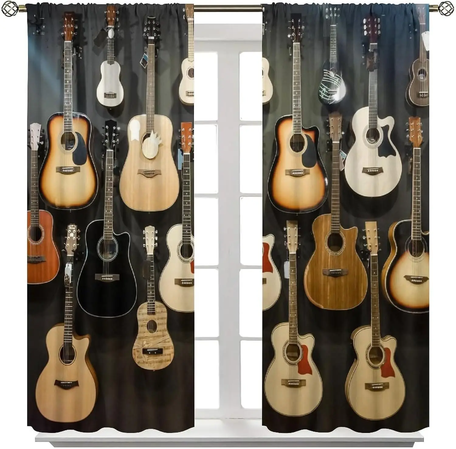 Music Room Curtain All Kinds Acoustic Guitar Ukulele Display Print Light Filter Drape For Living Room Bedroom Hotel Indoor Home