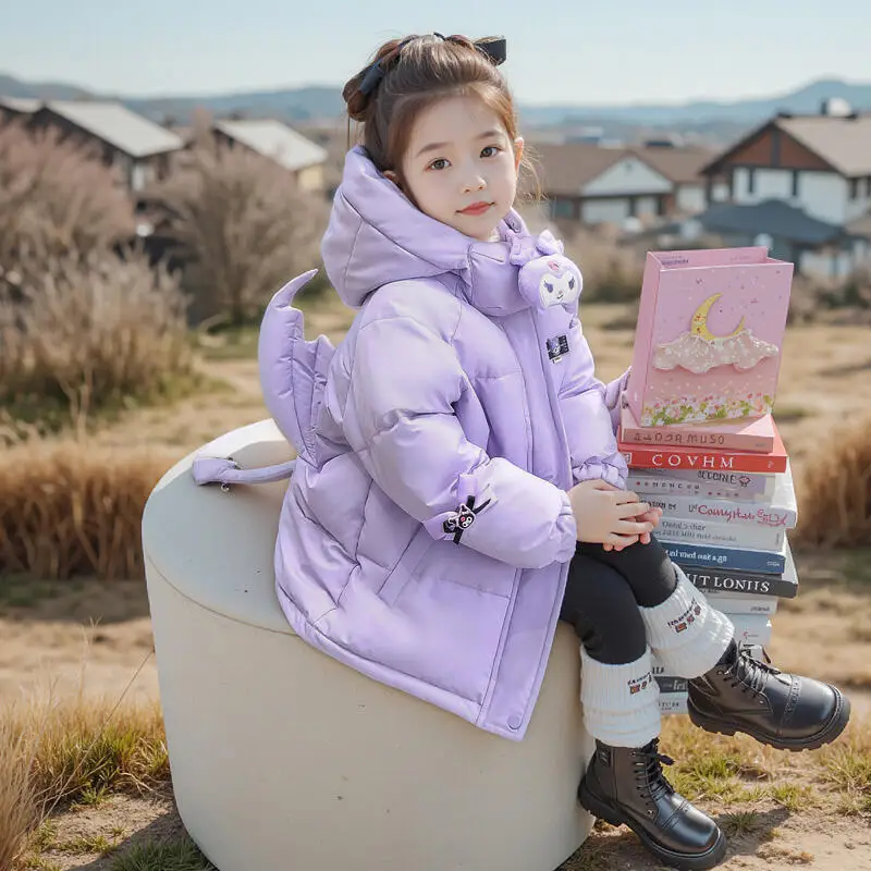 

Куроми, плотное хлопковое пальто для девочек Sanrio, осень-зима, новая детская теплая куртка с героями мультфильмов аниме, модные и удобные мягкие топы