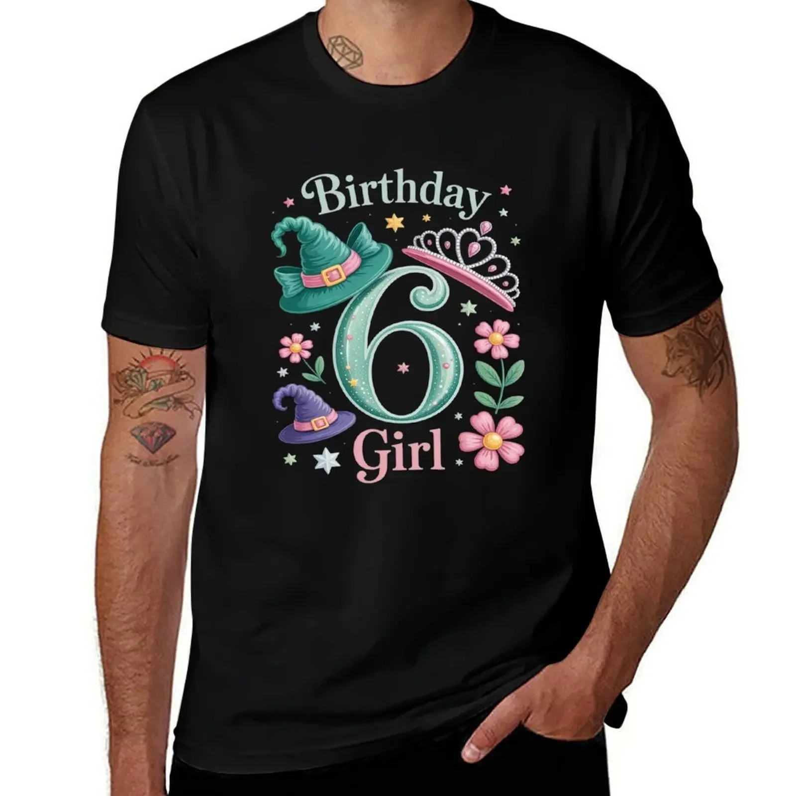 

6th Birthday Witch Pink And Green 6 Year Old Birthday Girl T-Shirt oversizeds new gifts and t-shirts shirts graphic tee men