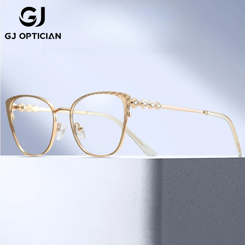 

GJ OPTICIAN модные металлические водные бриллиантовые весенние очки для ног мастерство анти-синий свет для чтения женские очки по рецепту