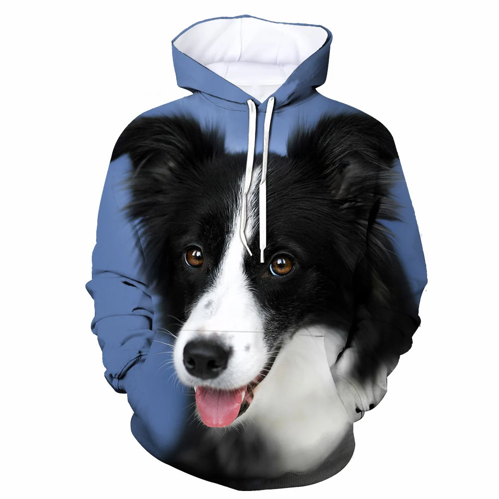 

Men's Autumn 3D Border Collie Dog Printed Graphic Hoodie Fashion Casual Oversize Sweatshirt Pullover Loose Unisex Comfy Clothing