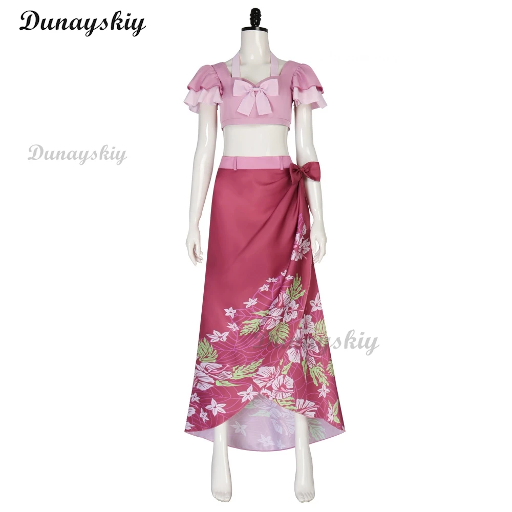 Anime jogo renascimento aerith cosplay traje perucas role play ternos de praia wome saia rosa vestir-se roupas de festa festa de halloween