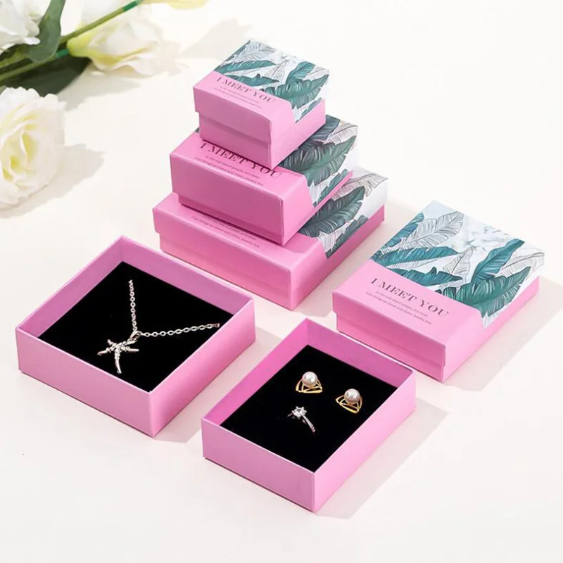 Pink Jewellery Organizer Box For Ring Necklace Pendant Bracelet Exquisite Gifts Cases Paper Handle Bags 48Pcs/Lot