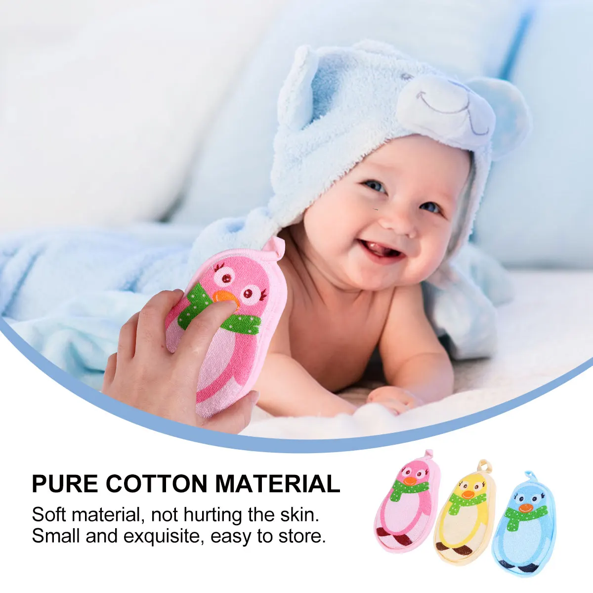 

3pcs Bath Towel For Baby Cute Cartoon Bath Sponge Sling Design Ergonomic Bathing Gloves Small Storage Friendly Cotton Scrubber