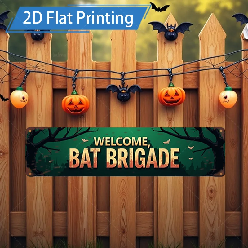 

1 шт. металлический знак, 4x16 дюймов, знак приветствия летучей мыши на Хэллоуин, плоская печать 2D, праздничный декор в виде тыквы