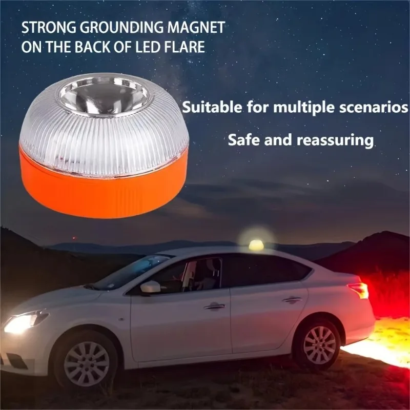 LED Car Emergency Light Flashlight Red Magnetic Induction Yellow Light Strobe Road Accident Lamp Beacon Safety Need Battery