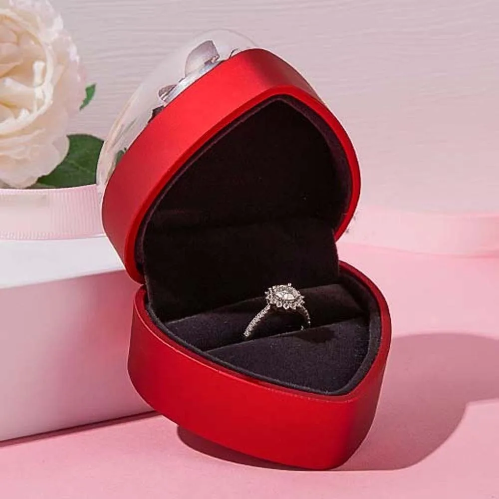 Composite Paper Heart Ring Box Acrylic Rose Ring Display Case Three-dimensional Earring Storage Jewelry Organizer Propose