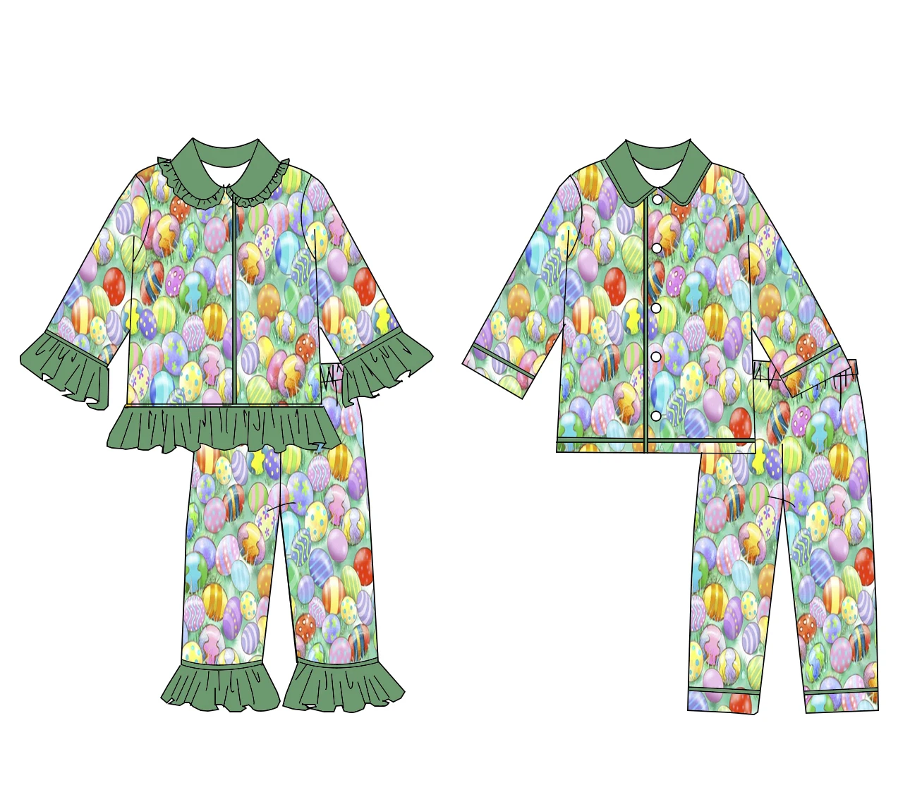 Boutique Toddler Boys Girls Easter Outfit Baby First Easter Set Easter Egg Long Sleeve Sleepwear Clothes view 3
