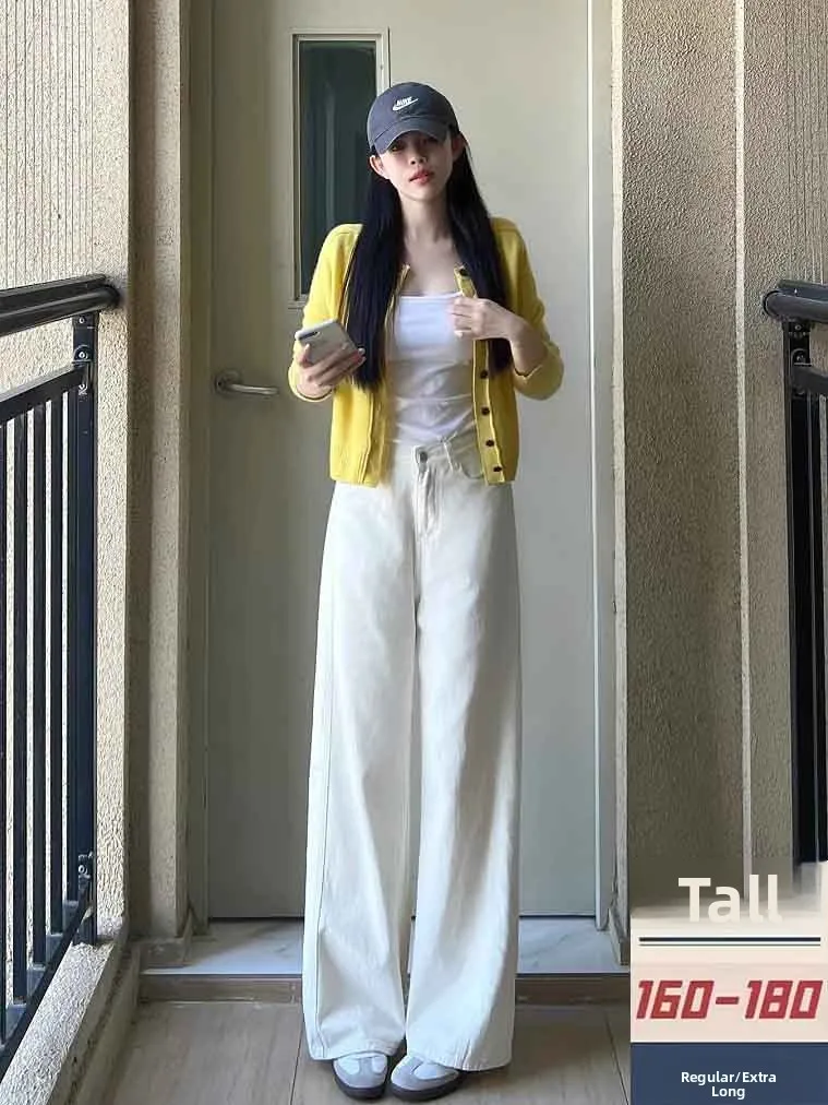 

Extended Length Faionable Commuter White Floor-Length Thiened Women's Jeans Autumn Winter Straight Leg Trousers for Tall ...