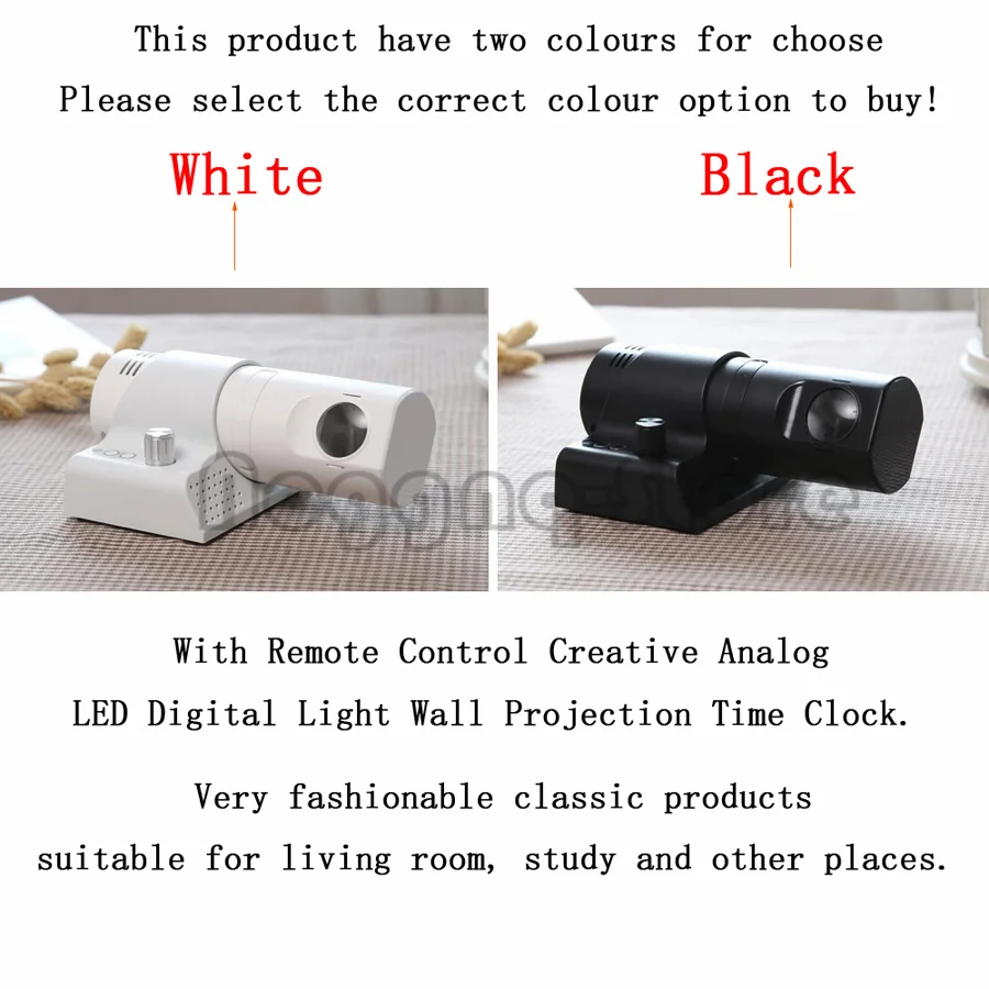 With Wireless Remote Control Multicolor Analog LED Digital Light Wall Projection Time Clock Bedroom Living Room Home Decoration