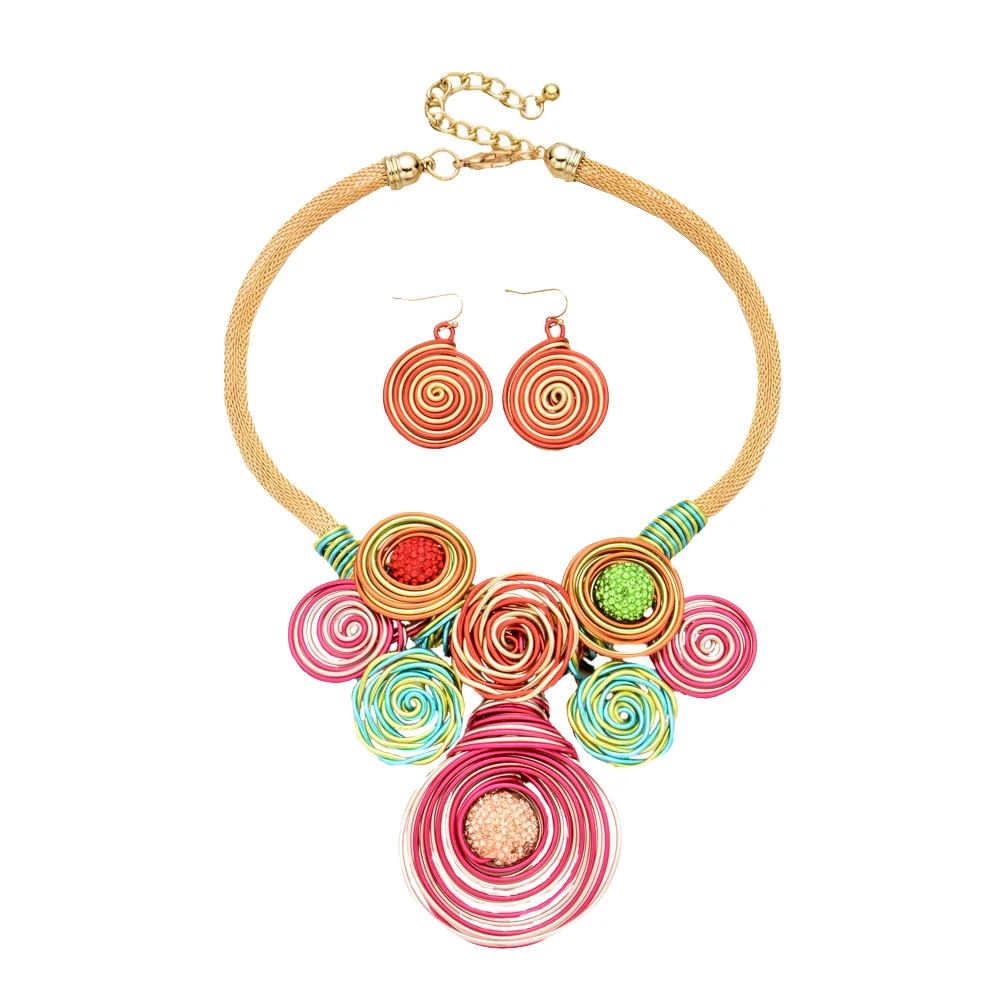 

Colorful Collar Necklace Set Fine Workmanship African Ethnic Style Decorative Jewelry Women Perfect Gift Occasion Party Beach