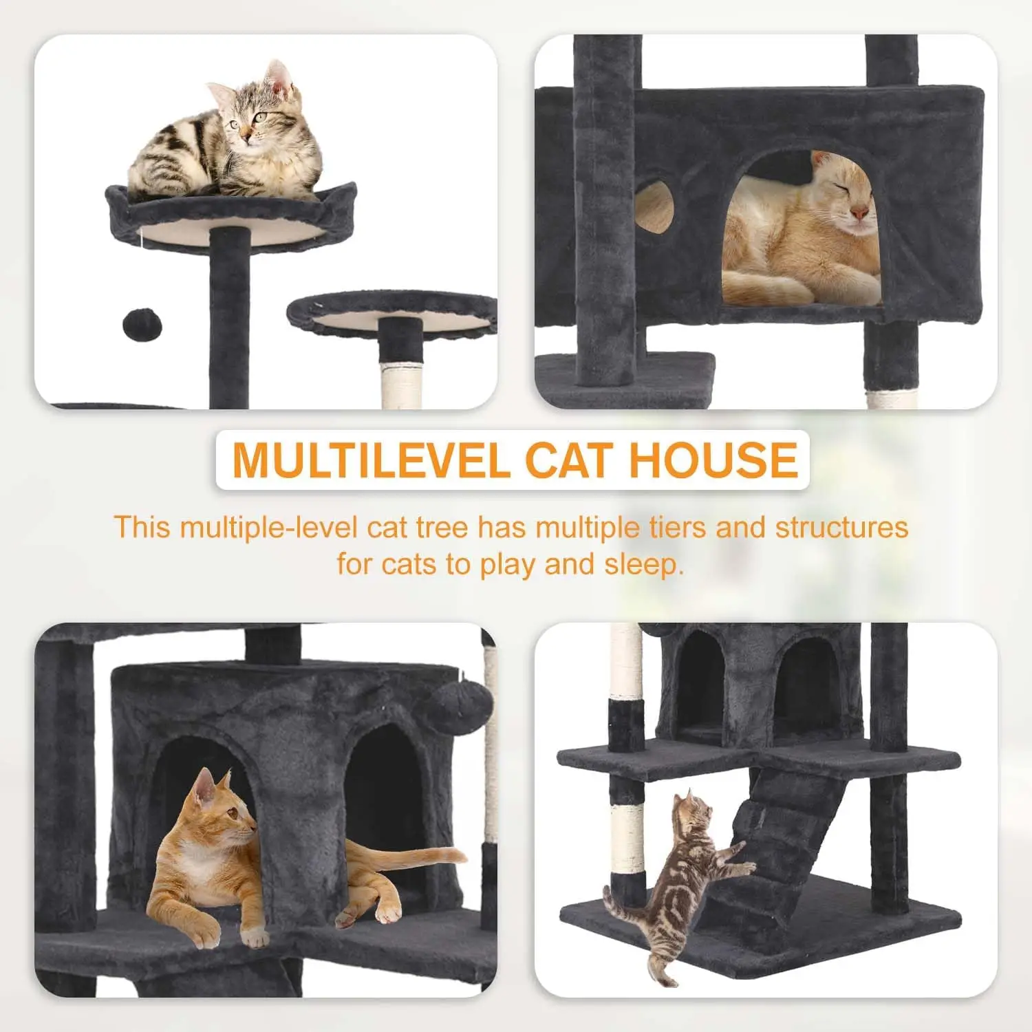 Centro de atividades multifuncional com arranhões, Cat Tree, condomínio, casa para gatos internos, 54 polegadas
