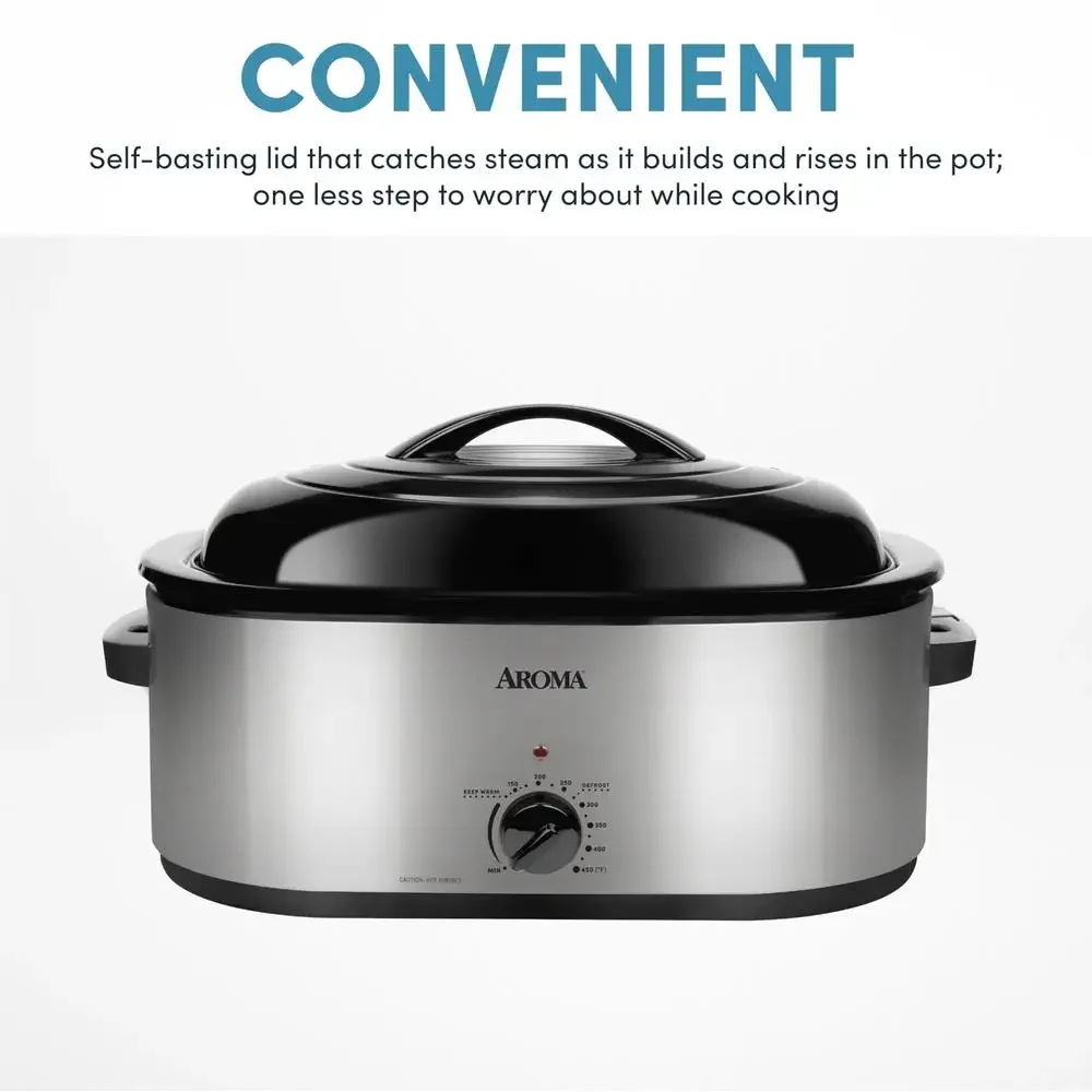 22Qt Roaster Oven Self Basting Lid Stainless Steel Extra Large Capacity Keep Warm Setting Adjustable Temperature Easy Clean