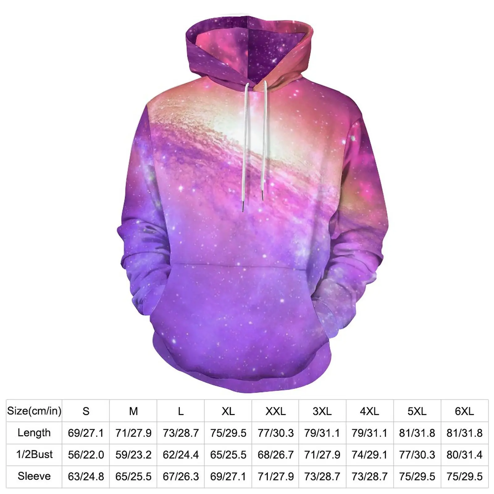 Colorful Purple Star Loose Hoodies Galaxy Artwork Print Street Fashion Hoodie Unisex Long Sleeve Graphic Sweatshirts 4XL 5XL 6XL