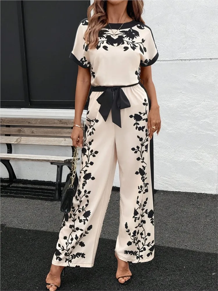 بذلة نسائية صيفية جديدة أنيقة مطبوعة كتلة الألوان الخصر الدانتيل متابعة س الرقبة قصيرة الأكمام بذلة سيدة عطلة حفلة بذلة