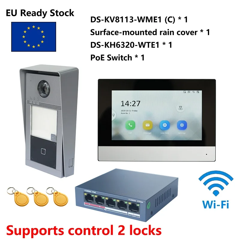 hikvision kit de video intercom kis604 multi idioma 8023af poe inclui ds kv8113 wme1c ds kh6320 wte1 poe switch 01