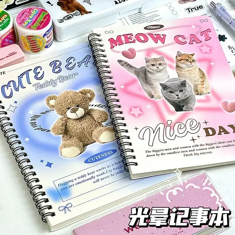 folhas rosa azul gato urso cadernos fichario bonito bloco de notas de capa dura caderno de folhas soltas diario material de papelaria escolar a5 50 01