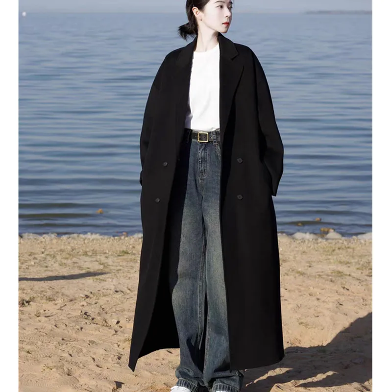 

Double breasted Long Wool Coat Women's clothing 2025 Autumn Winter New Temperament double-sided extended Cashmere Coats Female