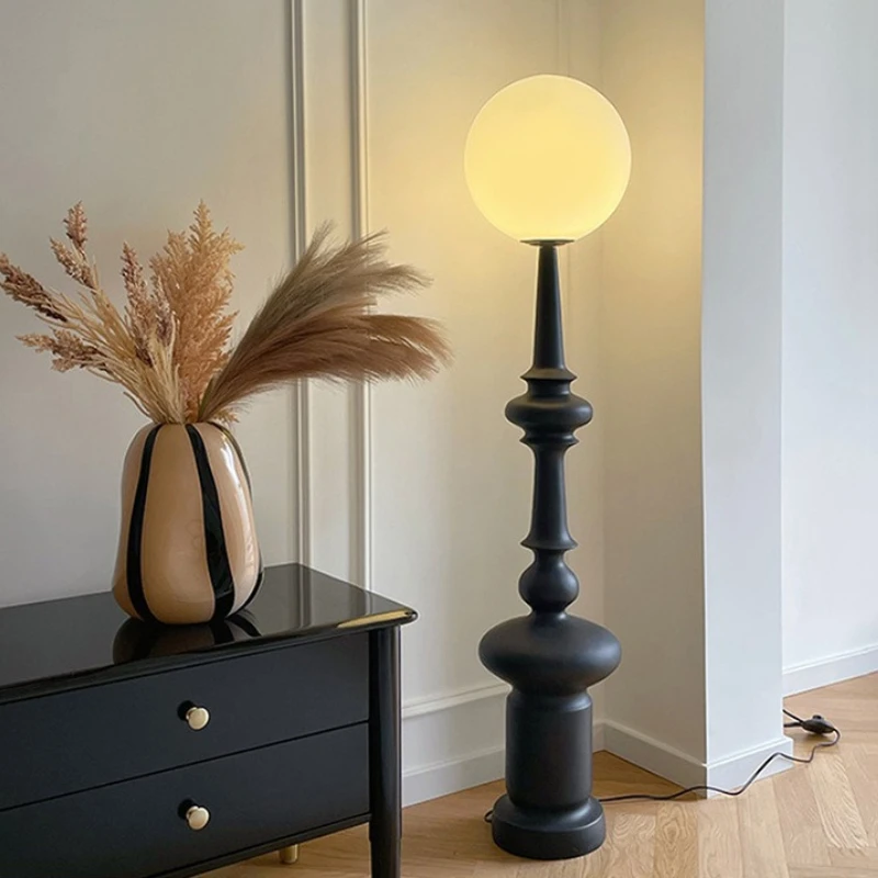 Italian Black Resin Roman Column LED Floor Lamps White Acrylic Lampshade Living Room Bedroom Restaurant Kitchen Standing Lights