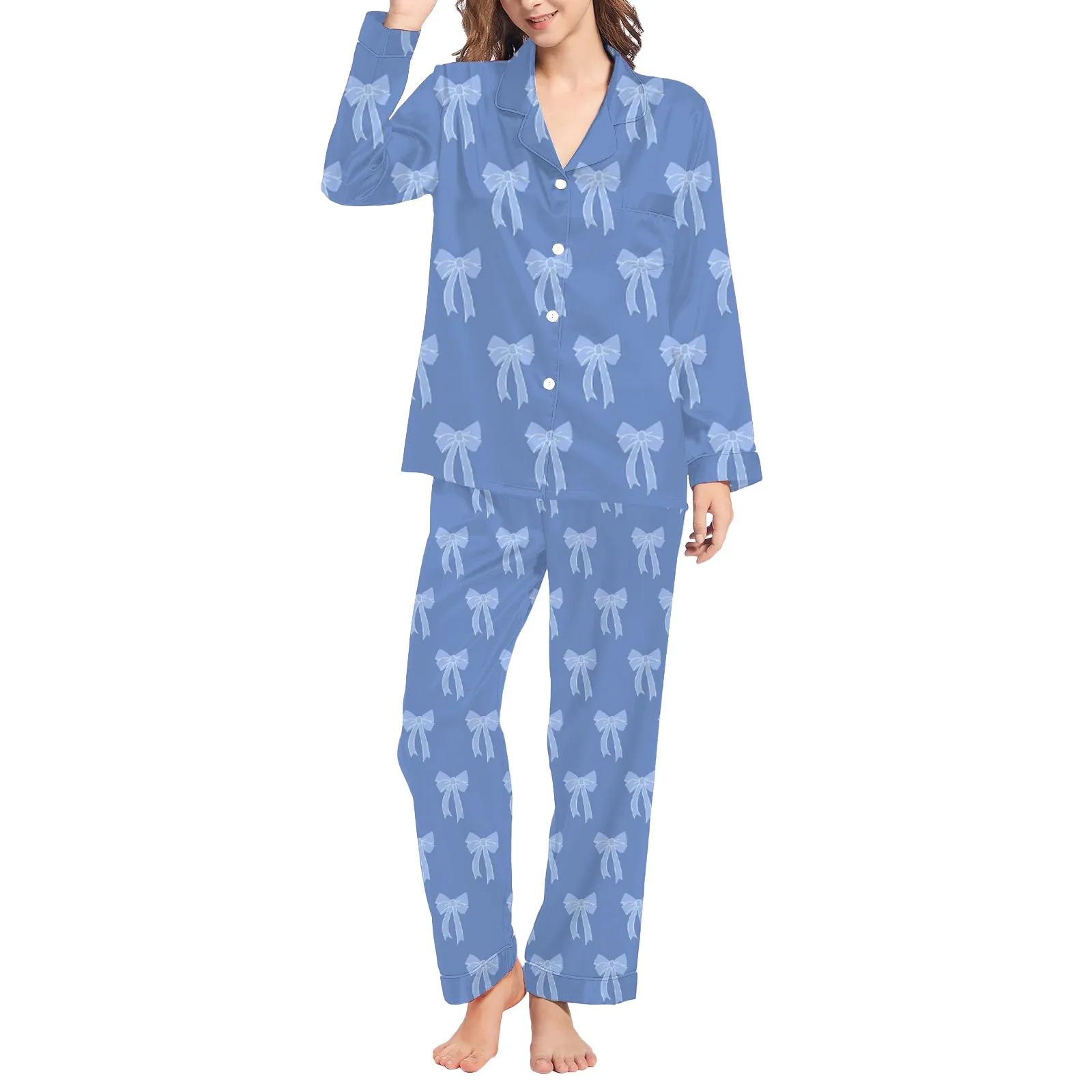 Soft Homewear Womens Leisure Shirt&Pant Suit Valentine's Day Gift For Ladies Cute Bow Print Two Piece Loungewear Comfort Nightie