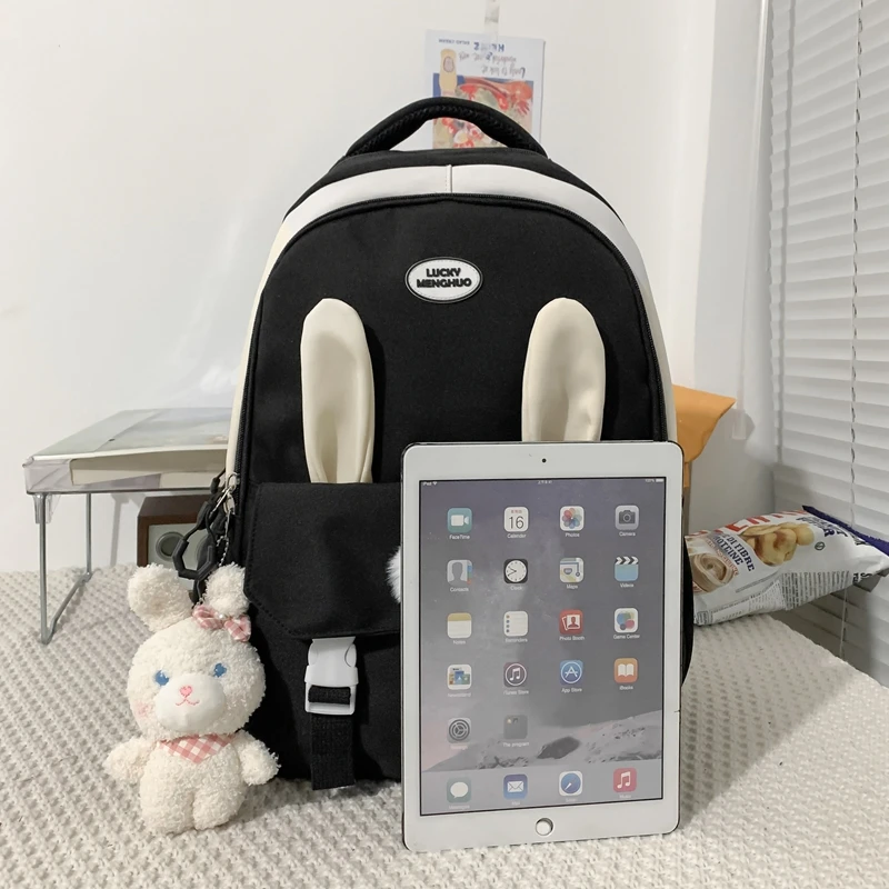 Cute Rabbit Young Girl School Backpack Female Large Capacity Kawaii Back Pack Mochila Pink Women Bagpack Nylon Cartoon Schoolbag