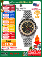 San Martin New Vintage Distressed Aluminum Bezel NH34 GMT Automatic Mechanical Retro Men's Watch Sapphire Waterproof 100m SN0116