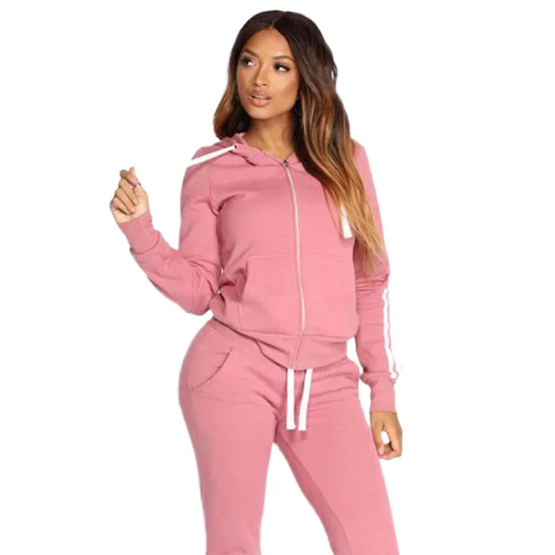 2024 Spring Autumn Women Sweatshirt Set Solid Color Casual Zipper Hoodies Daily Gym Jogging 2 Pieces Set New Woman Pant Sets