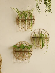 Plant Propagation Flowerpot With 3 Tubes，Wall Mounted Wooden Propagation Vase rack，Country Rustic Hanging Test Tube Plant Holder