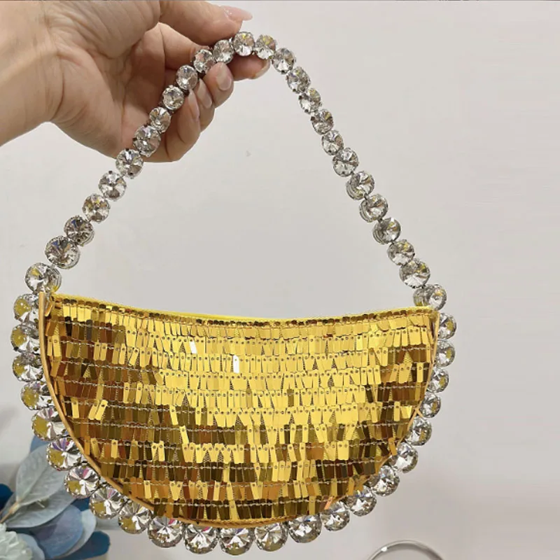 

Luxury Shiny Diamond Gold Women Bag Fashion Sequin Evening Bag Fish Scale Pearl Underarm Bag Clutch Bag