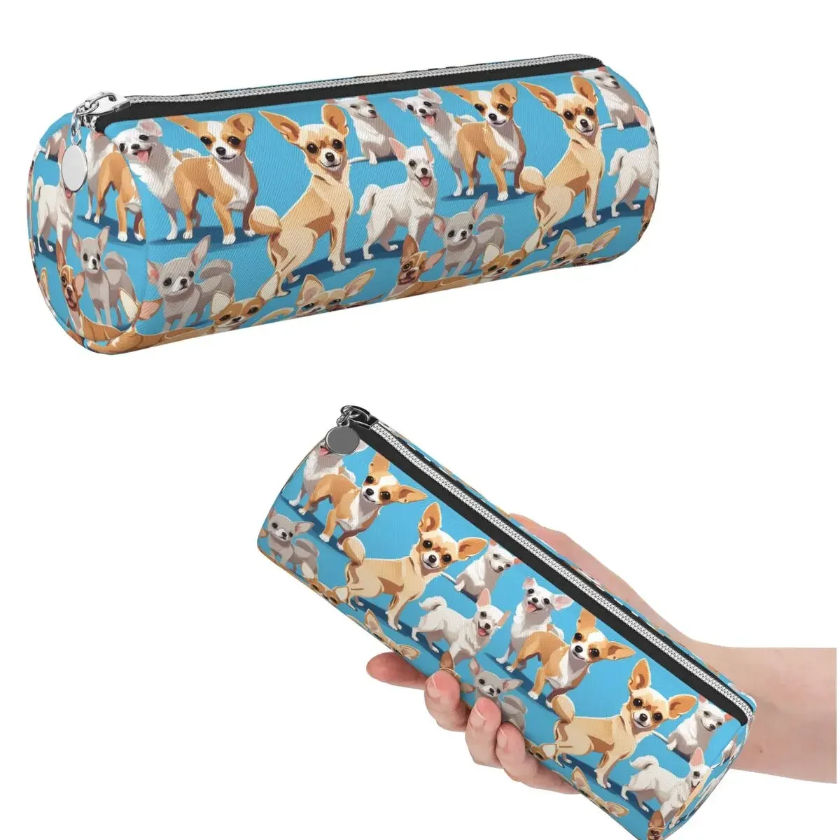 A Pack Of Chihuahuas, Basic Blue Color Pencil Case for Students Gifts Cylinder Pen Box Pencil Bag Pen Holder