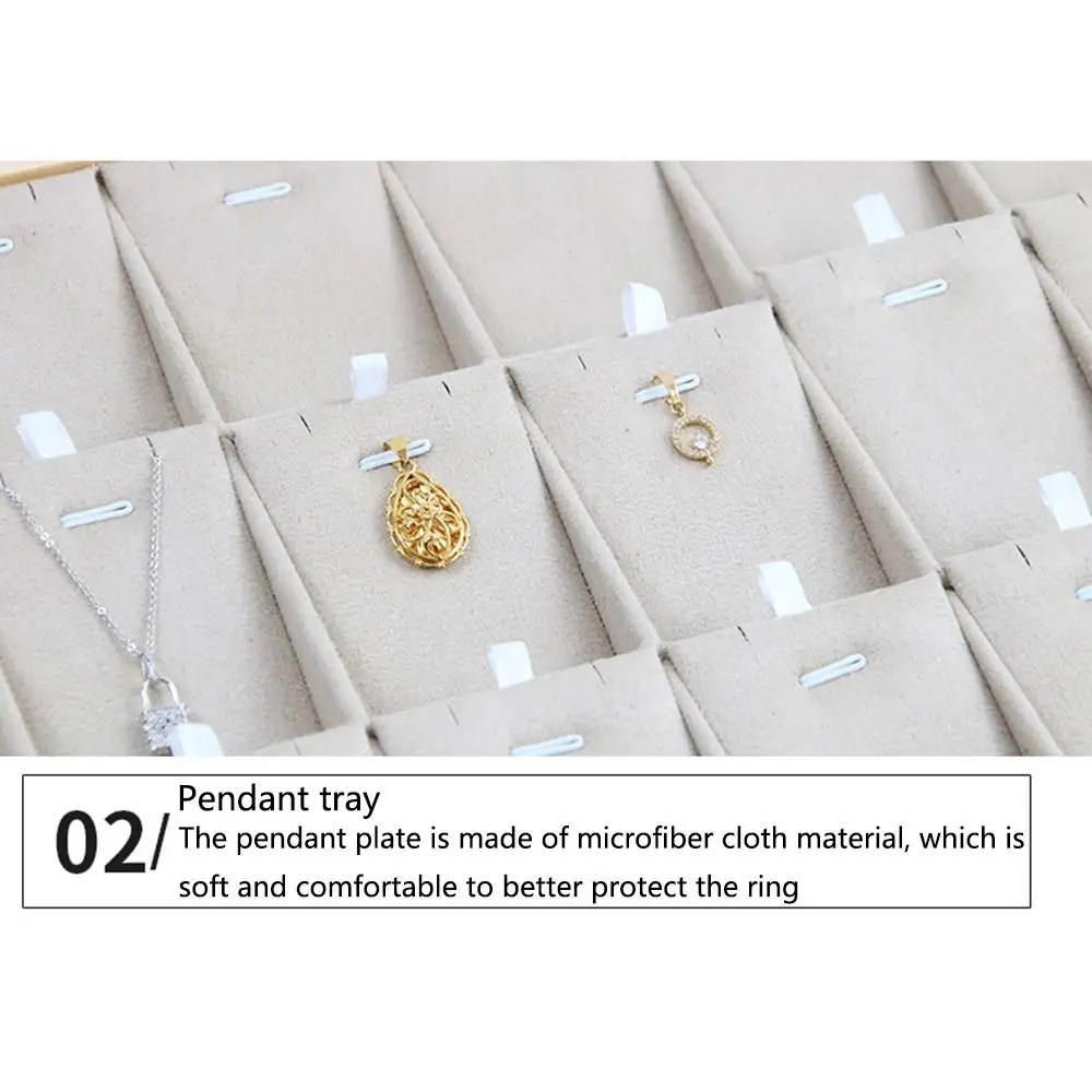 

Apricot Jewelry Display Tray Microfiber Cloth Large Capacity Wooden Pendant Holder Space Saving Multi-purpose