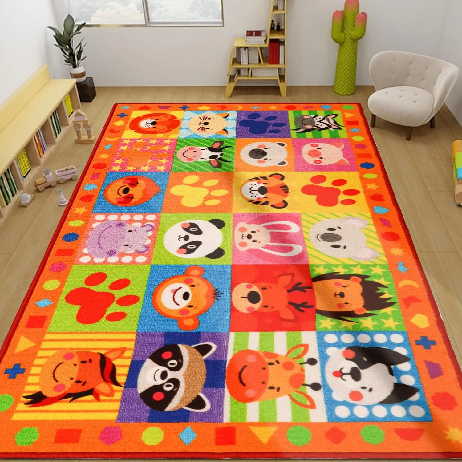 Classroom Carpet Kids Rug,Cute Animal Kids Rugs for Playroom,Non-Slip Educational Classroom Rug,Washable Preschool for Classroom