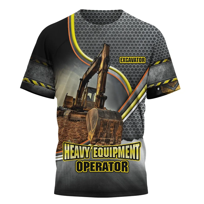 Excavating Machinery Graphic Men\'s Fashion T-shirts Short Sleeve Operator  Work Clothing T Shirt 3D Printed Streetwear Man Tops