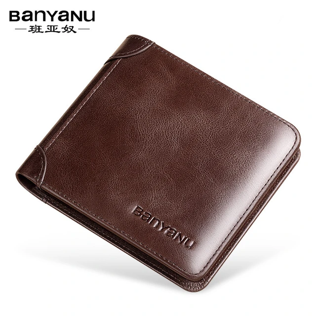 Cartera de cuero genuino para hombre billetera plegable RFID de lujo monedero corto Delgado tarjetero de negocios N886 AliExpress