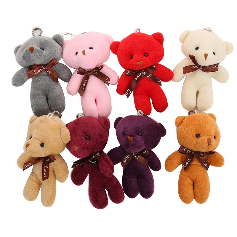 

8colors 10cm Mini Bow Tie Bear Plush Pendant Teddy Bear Plush Key Chain Plush Flower Accessory