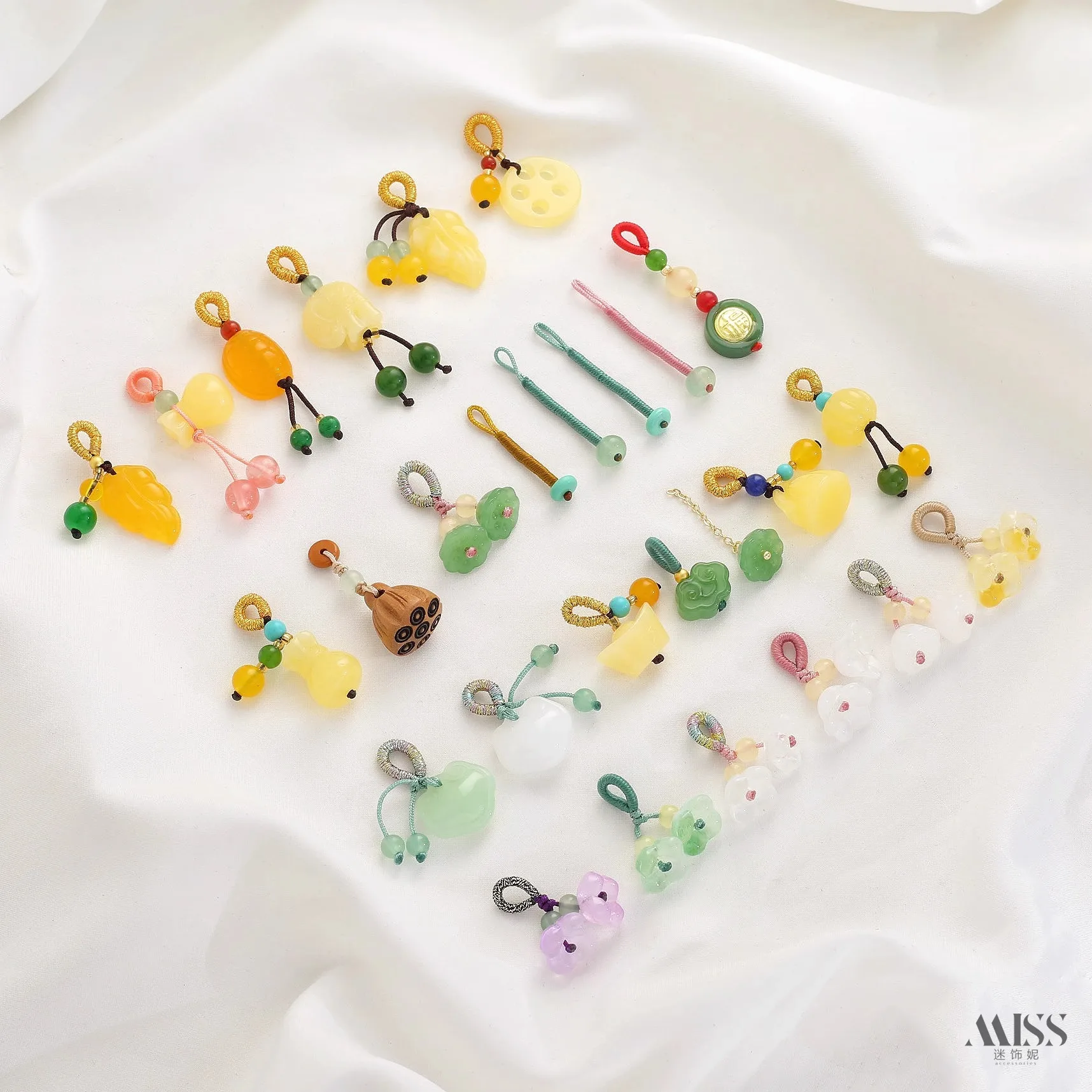 Handmade Braided Rope, High Imitation Beeswax & Jadeite Lotus Pod, Money Bag, Ruyi Water Drop Pendants, DIY Bracelet Accessories