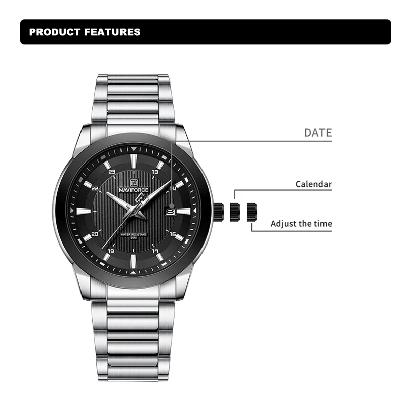 NAVIFORCE Luxury Watch For Men Stainless Steel Fashion Waterproof Quartz Wristwatch Business Male Luminous Clock Dropshipping