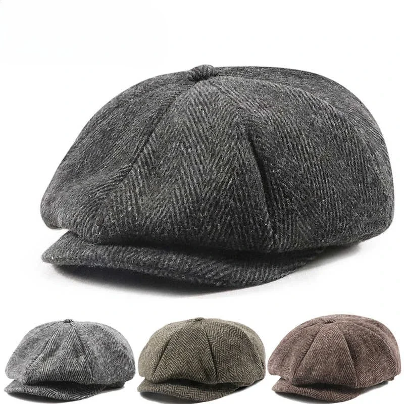 الرجال البريطانية مثمنة القبعات 2025 الخريف والشتاء الرجعية الدافئة والمخملية بطة اللسان قبعة صحيفة قبعة