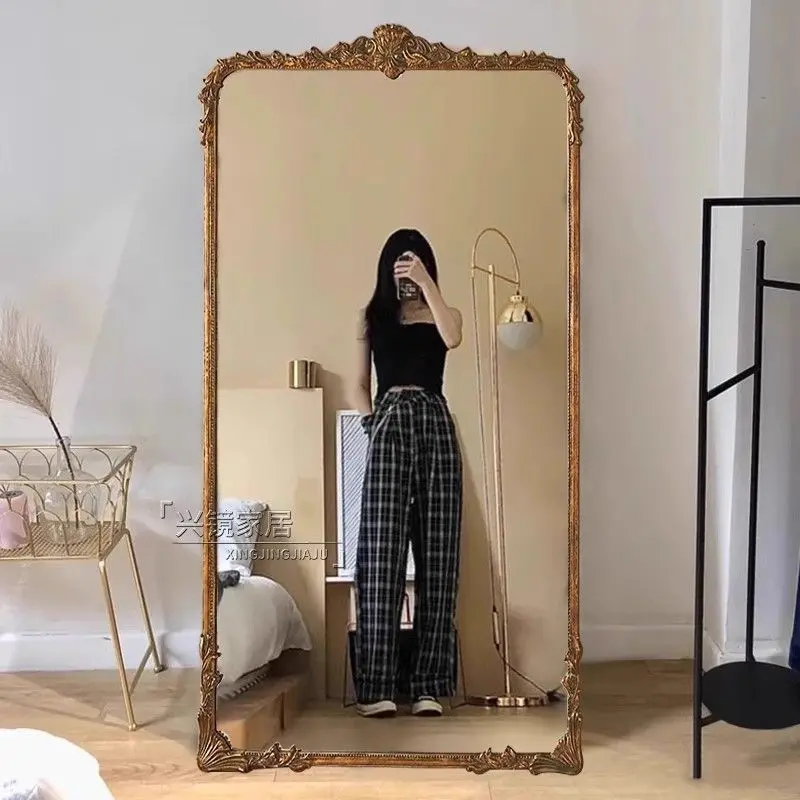 Retro engraved American floor-to-ceiling antique French old European fitting mirror